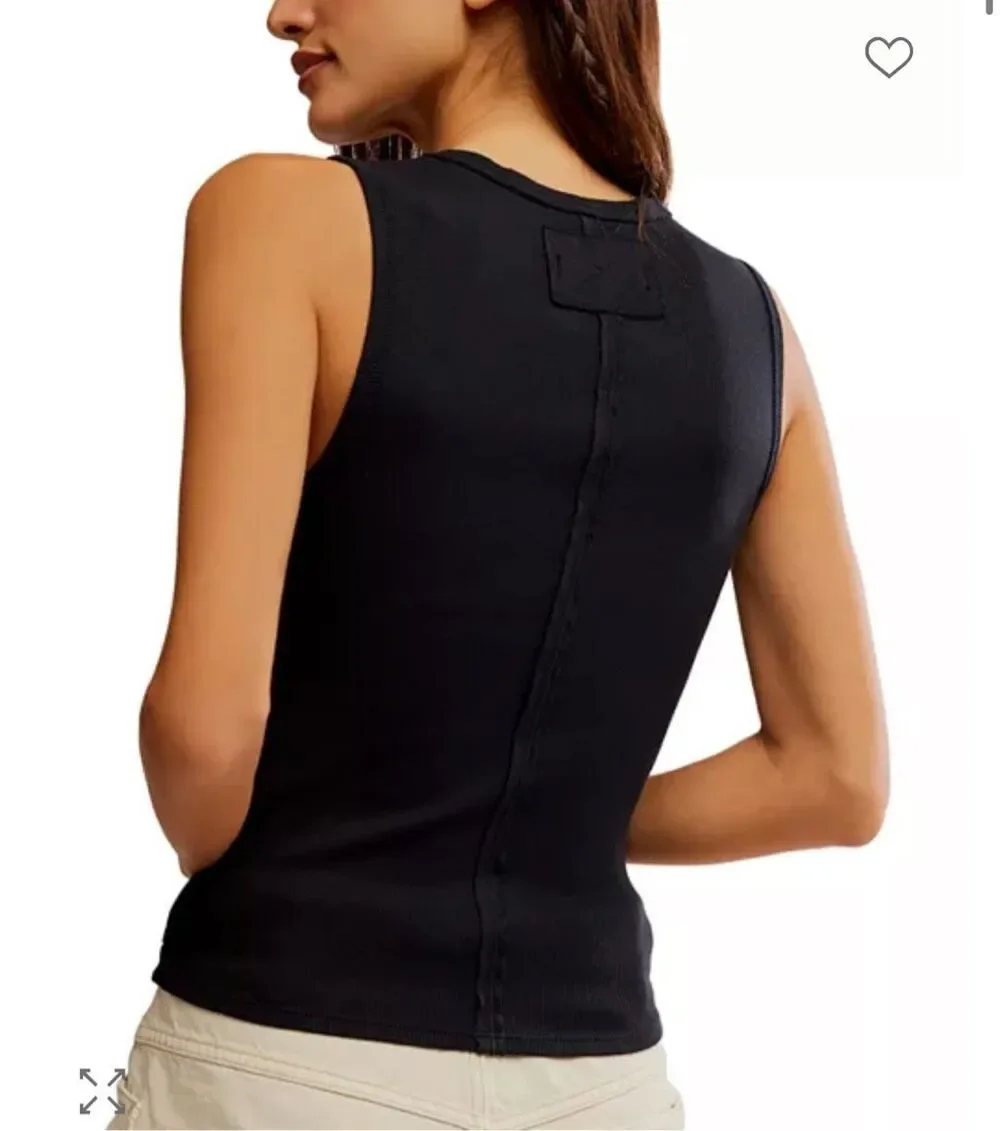 Free People X We The Free Neria V-Neck Tank Top black Women’s large NEW - Picture 2 of 4